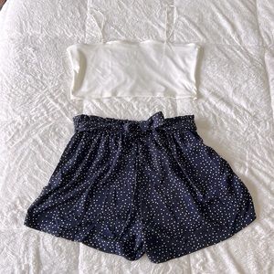 Navy Blue Summer Polka-Dot Short Set